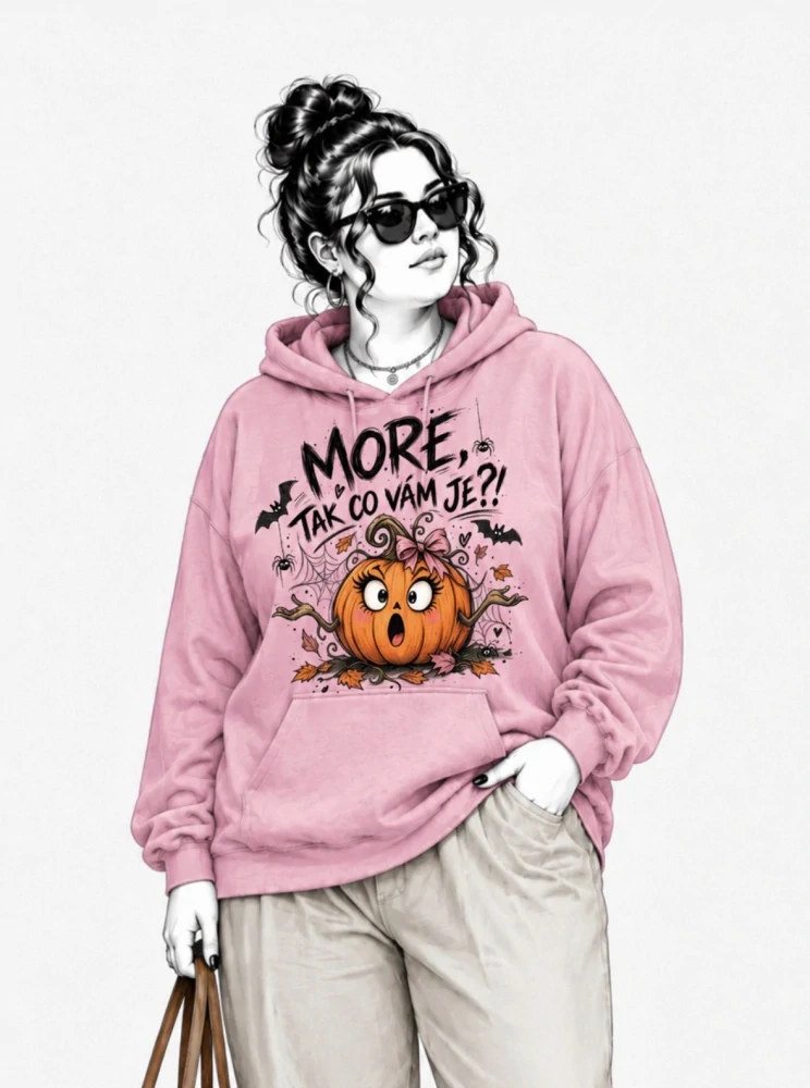 Růžová mikina MORE, TAK CO VÁM JE?! – Halloween, dýně, podzim 🎃
