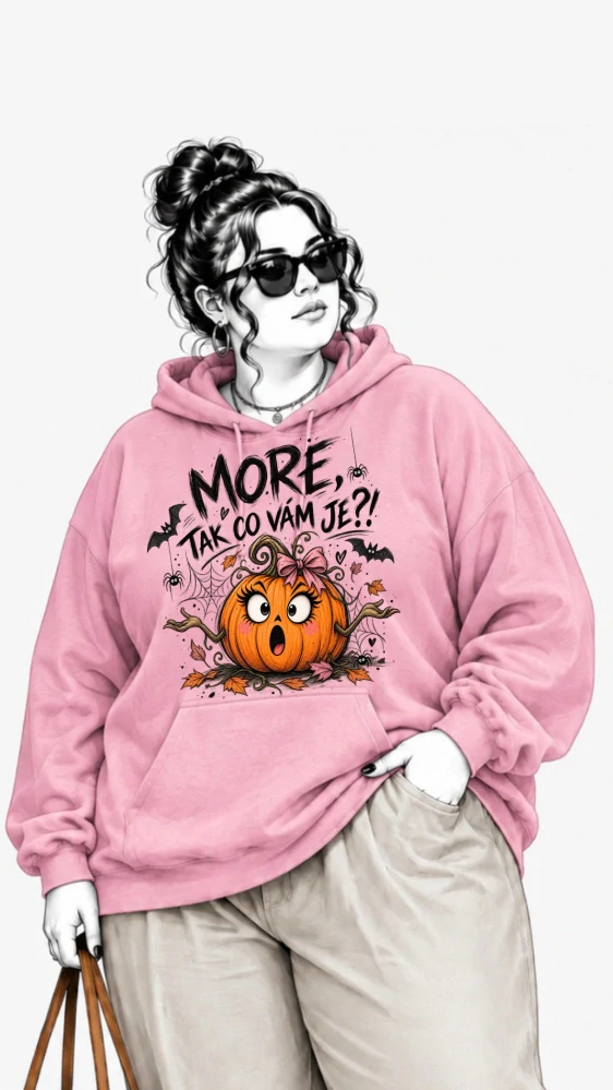 Růžová PLUS SIZE mikina MORE, TAK CO VÁM JE?! – Halloween, dýně, podzim 🎃