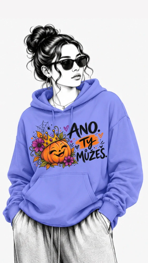Fialová mikina ANO TY MŮŽEŠ – dýně, podzim, Halloween 🎃🍂