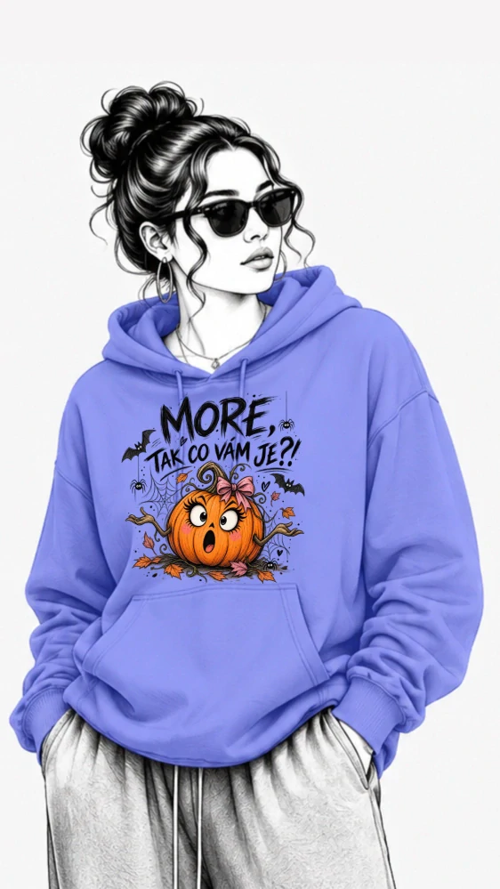 Fialová mikina MORE, TAK CO VÁM JE?! – dýně, podzim, Halloween 🎃🍂