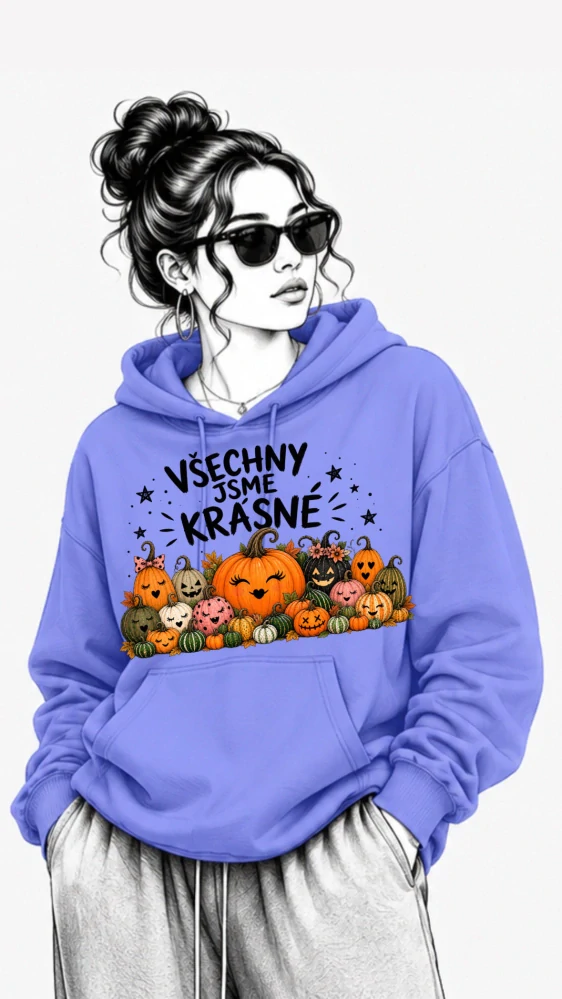 Fialová mikina VŠECHNY JSME KRÁSNÉ – dýně, podzim, Halloween 🎃🍂