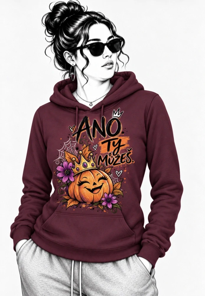 Kaštanová mikina ANO, TY MŮŽEŠ – dýně, podzim, Halloween 🎃🍂