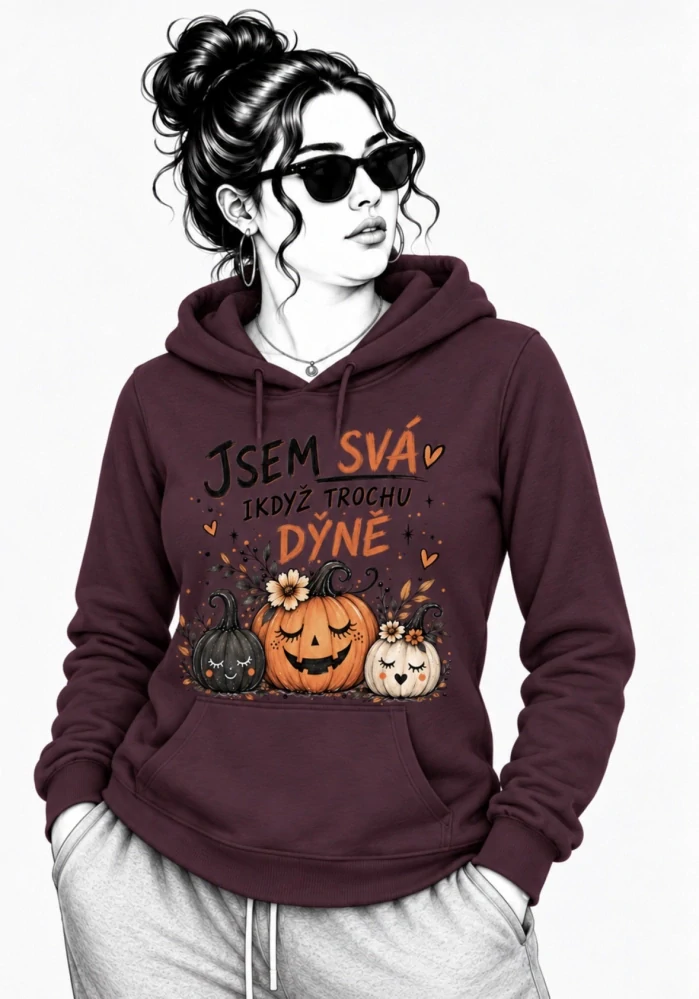 Kaštanová mikina JSEM SVÁ I KDYŽ TROCHU DÝNĚ – dýně, podzim, Halloween 🎃🍂