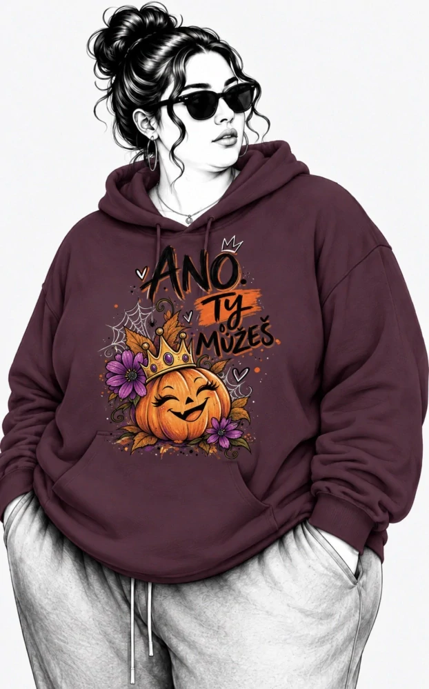 Kaštanová PLUS SIZE mikina ANO, TY MŮŽEŠ – dýně, podzim, Halloween 🎃🍂
