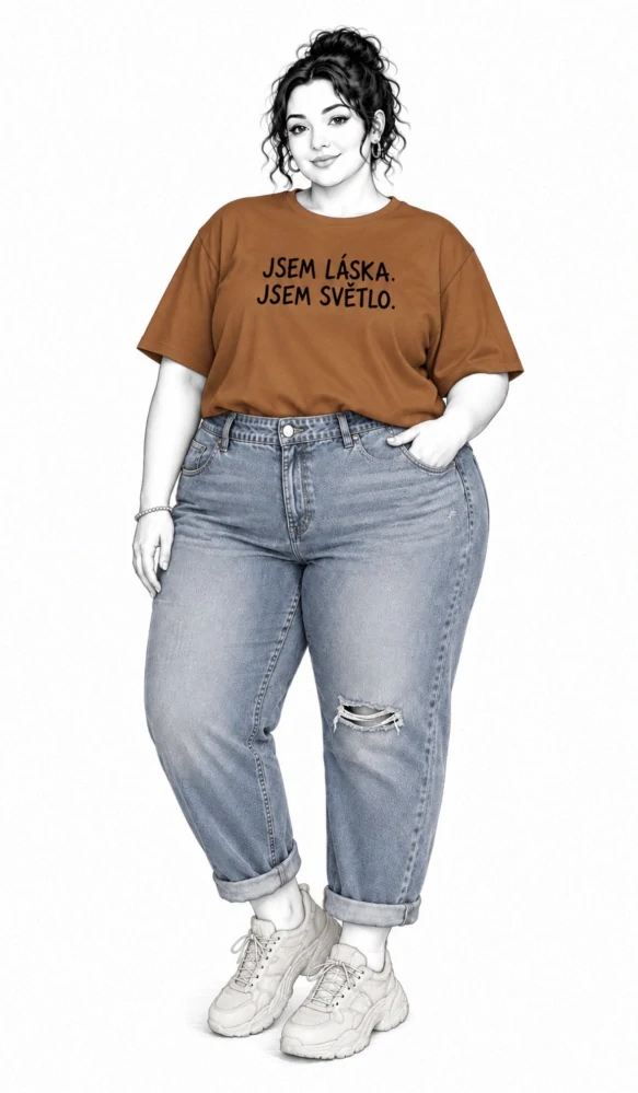 Hnědé PLUS SIZE tričko JSEM LÁSKA. JSEM SVĚTLO. 🤎✨