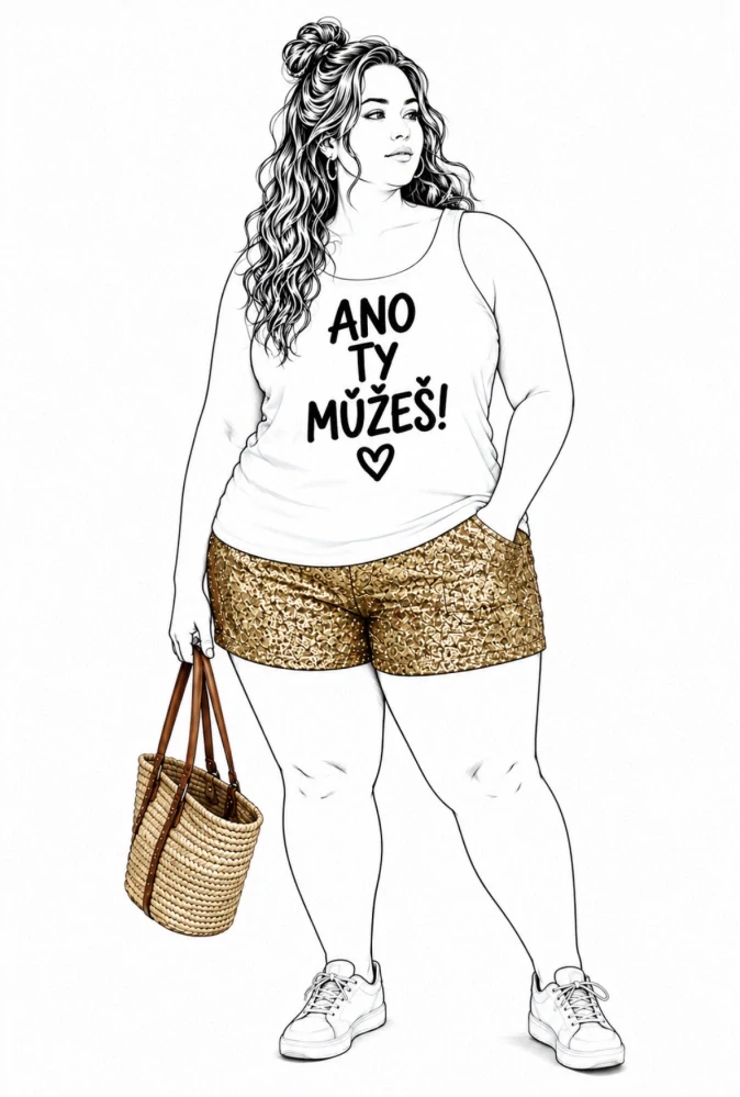 Bílé plus size dámské tílko s autorským motivem ANO TY MŮŽEŠ!