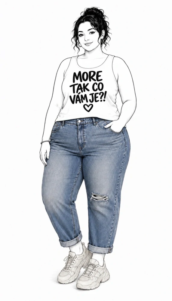 Bílé plus size dámské tílko s autorským motivem MORE TAK CO VÁM JE?!