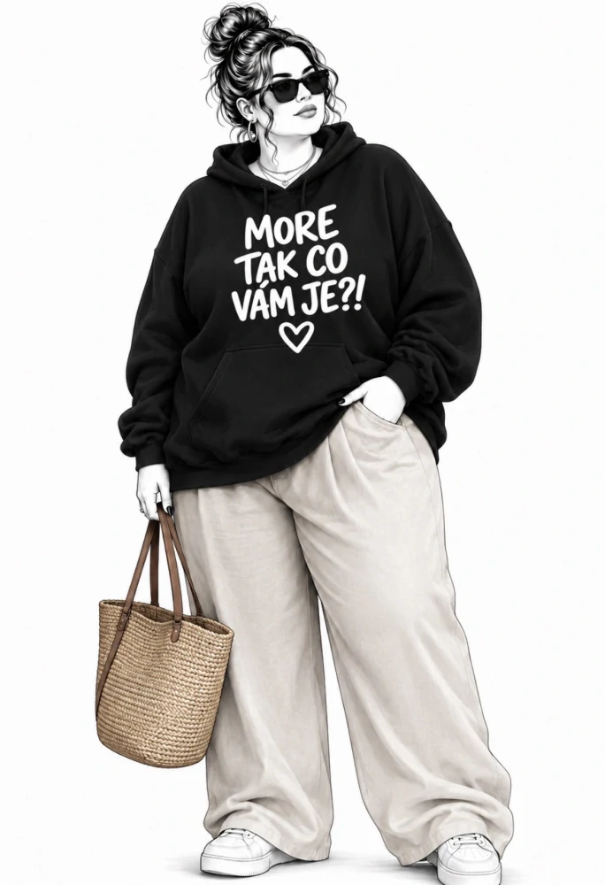 Černá plus size dámská mikina s autorským motivem MORE TAK CO VÁM JE?!