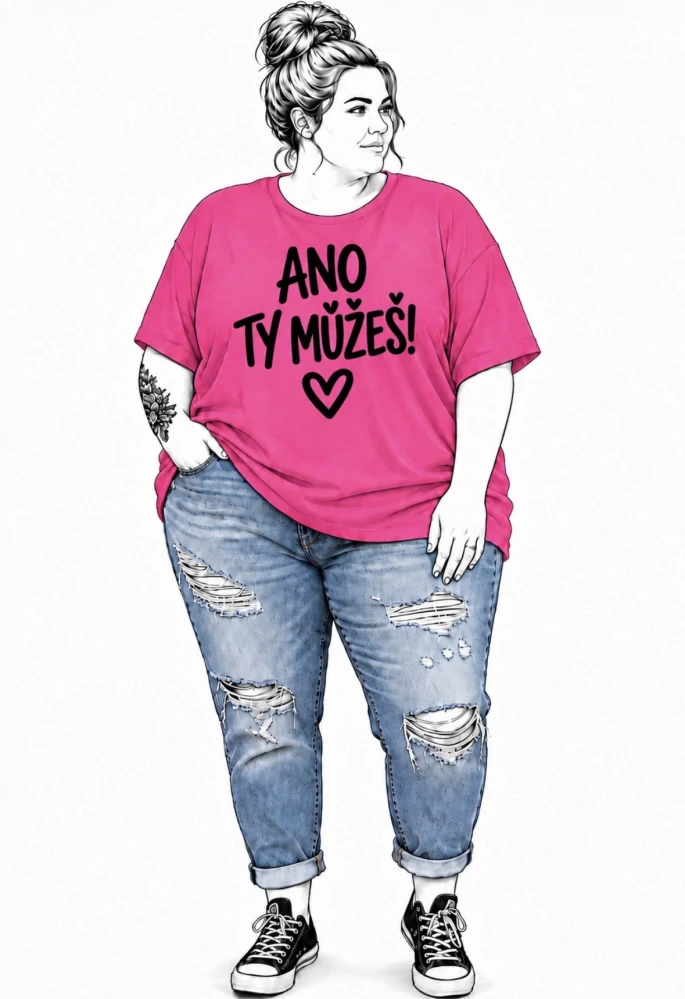 Dámské plus size tričko ANO TY MŮŽEŠ! – růžové