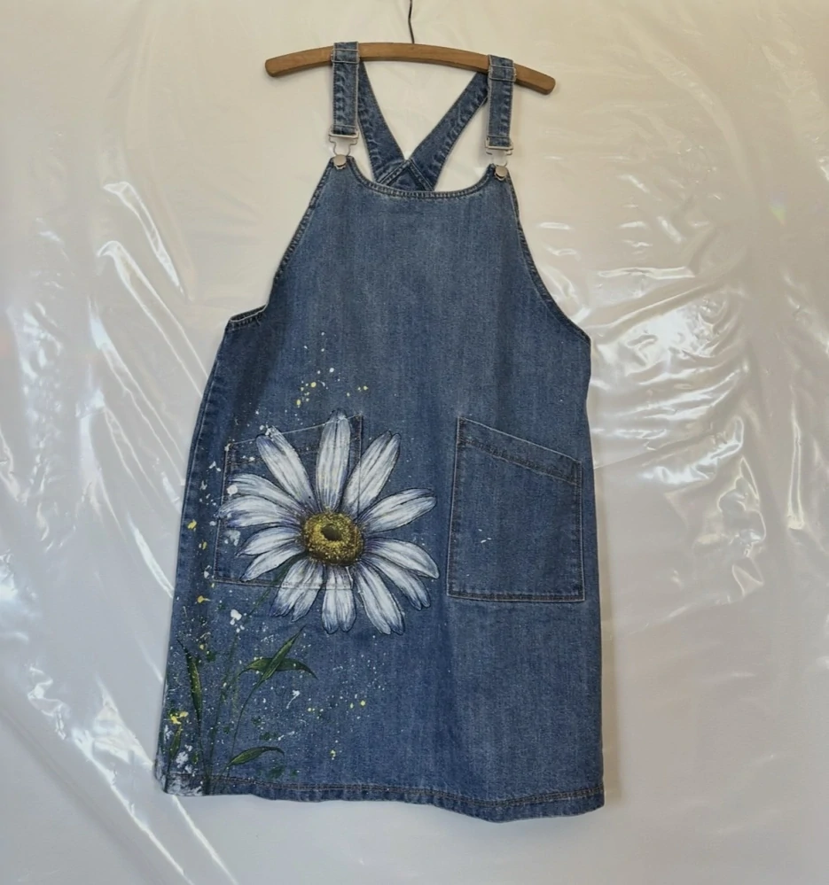 Ručně malované jeans šaty – Kopretina