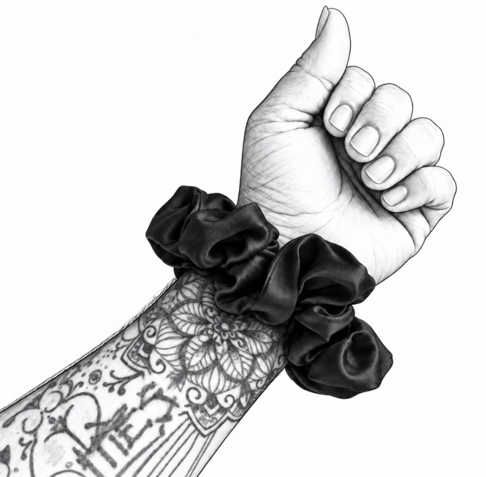 LOVESILK černá hedvábná SCRUNCHIE gumička do vlasů – 100% morušové hedvábí 🖤