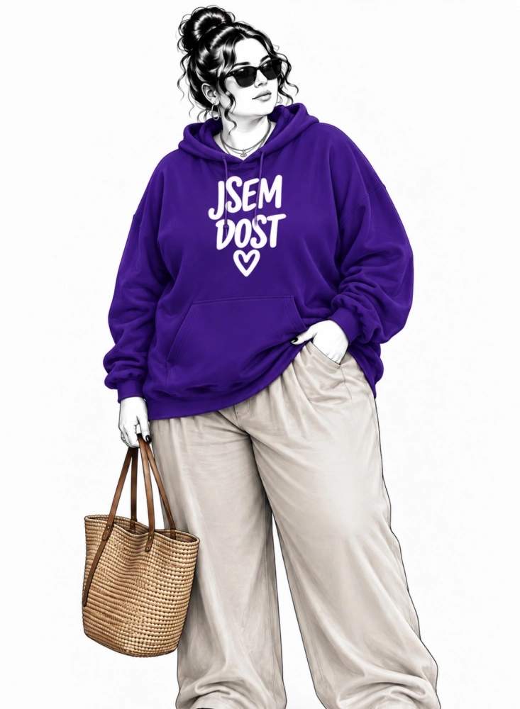 Fialová dámská PLUS SIZE mikina s kapucí s nápisy 💜