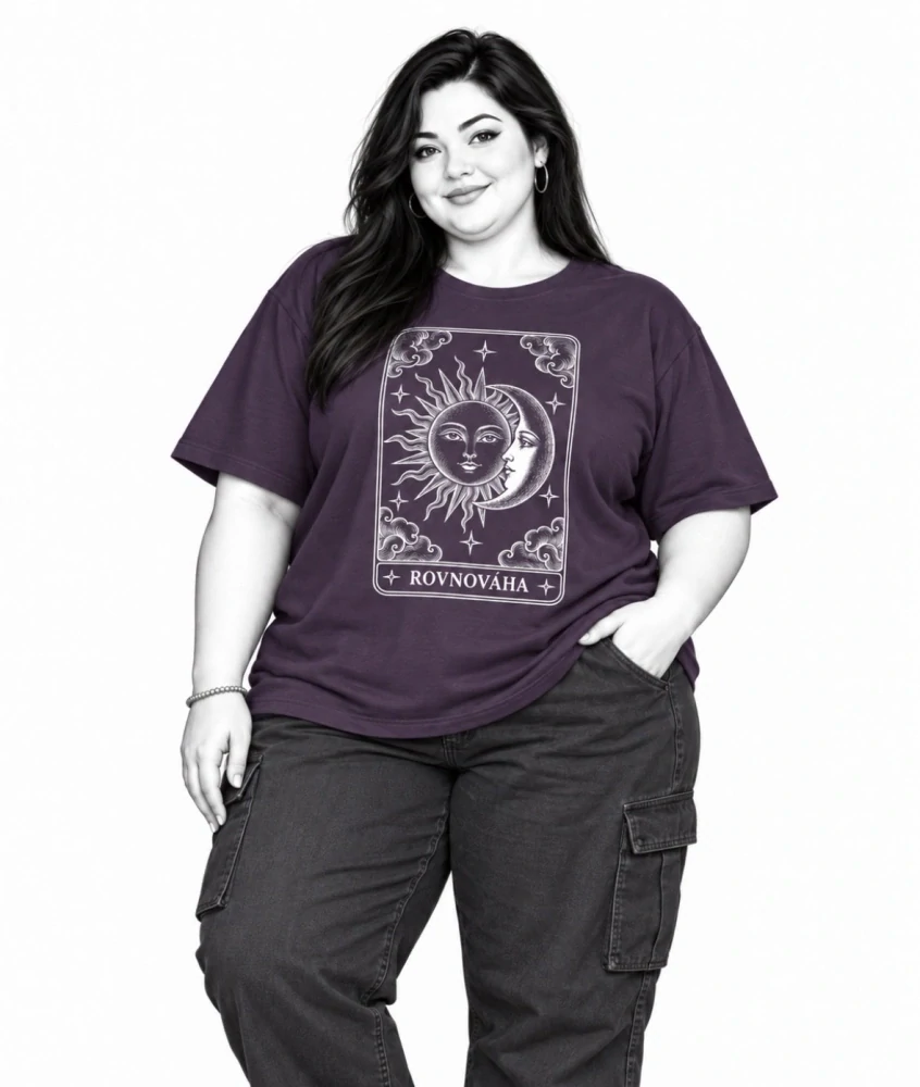 Dámské PLUS SIZE tričko ROVNOVÁHA – Slunce a Měsíc ☀️🌙