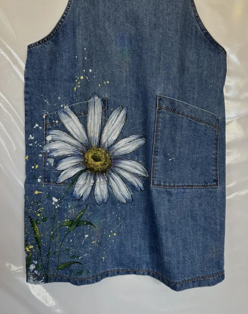 Ručně malované jeans šaty – Kopretina
