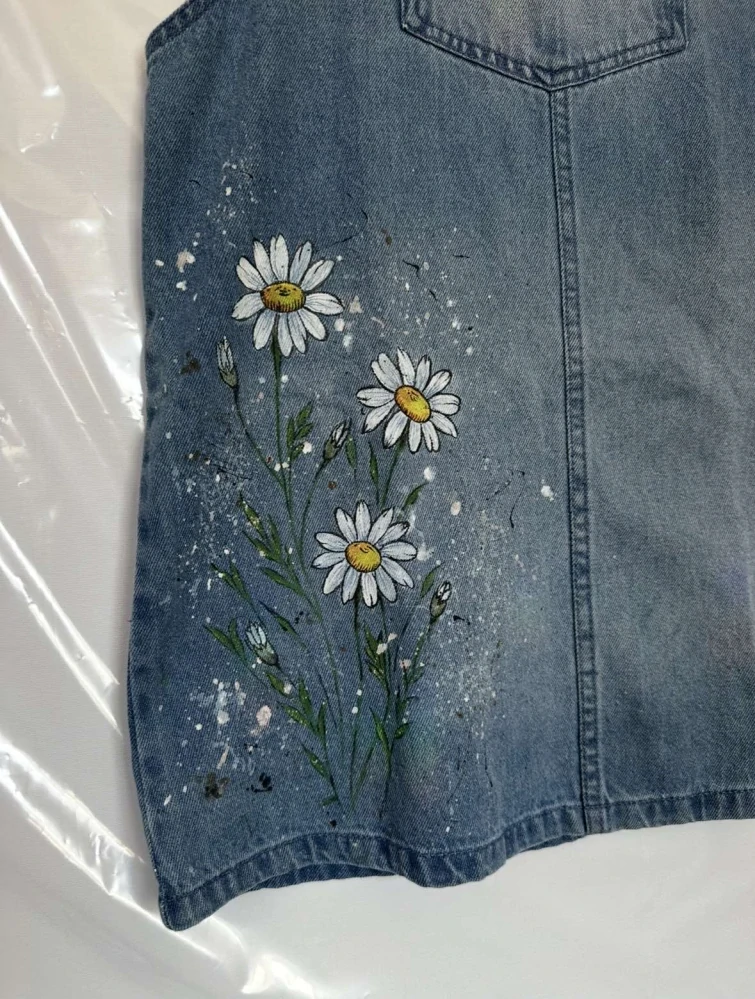 Ručně malované jeans šaty – Kopretiny