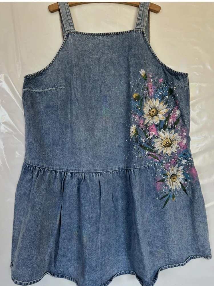 Ručně malované jeans šaty – Rozkvetlá louka