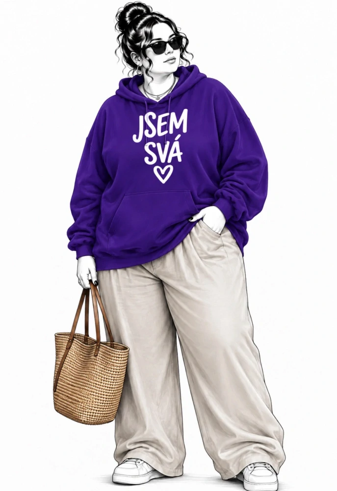 Fialová dámská PLUS SIZE mikina s kapucí s nápisy 💜
