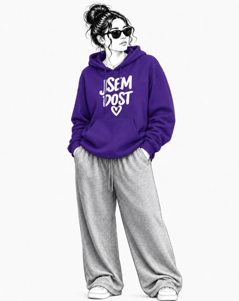 Fialová dámská mikina s kapucí s nápisy 💜