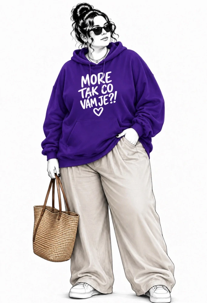 Fialová dámská PLUS SIZE mikina s kapucí s nápisy 💜