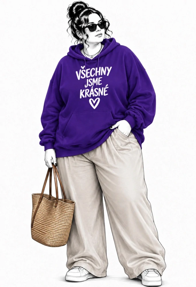 Fialová dámská PLUS SIZE mikina s kapucí s nápisy 💜