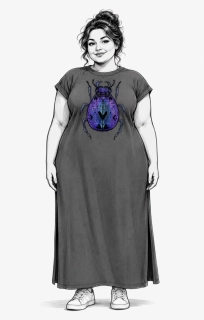 Plus size dlouhé dámské šaty s autorským motivem Brouk