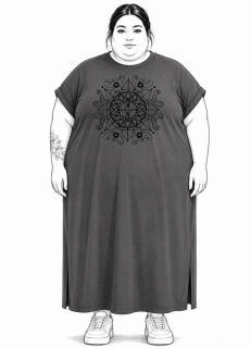 Plus size dlouhé dámské šaty s autorským motivem Mandala
