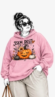 Růžová PLUS SIZE mikina JSEM DOST – Halloween, dýně, podzim 🎃