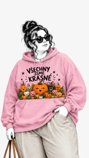 Růžová PLUS SIZE mikina VŠECHNY JSME KRÁSNÉ – Halloween, dýně, podzim 🎃
