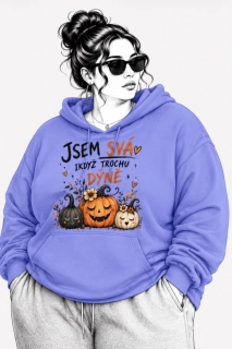 Fialová PLUS SIZE mikina JSEM SVÁ I KDYŽ TROCHU DÝNĚ – dýně, podzim, Halloween 🎃🍂