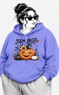 Fialová PLUS SIZE mikina JSEM DOST – dýně, podzim, Halloween 🎃🍂