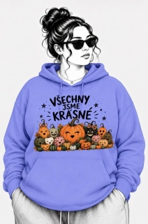 Fialová PLUS SIZE mikina VŠECHNY JSME KRÁSNÉ – dýně, podzim, Halloween 🎃🍂