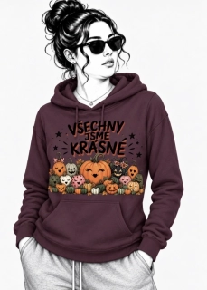 Kaštanová mikina VŠECHNY JSME KRÁSNÉ – dýně, podzim, Halloween 🎃🍂