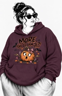 Kaštanová PLUS SIZE mikina MORE, TAK CO VÁM JE?! – dýně, podzim, Halloween 🎃🍂