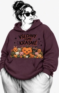 Kaštanová PLUS SIZE mikina VŠECHNY JSME KRÁSNÉ – dýně, podzim, Halloween 🎃🍂