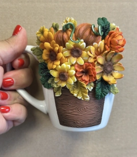3D hrnek Podzimní květiny a dýně – ručně tvořený 🍂🎃🌻