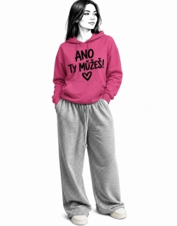 Růžová dámská mikina s autorským motivem ANO TY MŮŽEŠ!