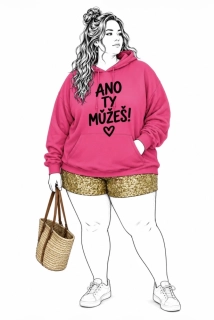 Růžová dámská Plus Size mikina s autorským motivem ANO TY MŮŽEŠ!