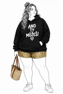 Černá plus size dámská mikina s autorským motivem ANO TY MŮŽEŠ!