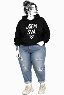 Černá plus size dámská mikina s autorským motivem JSEM SVÁ