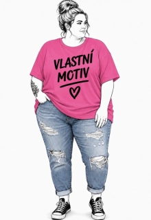 Růžové dámské tričko PLUS SIZE s vlastním motivem