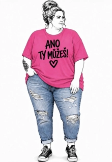 Dámské plus size tričko ANO TY MŮŽEŠ! – růžové